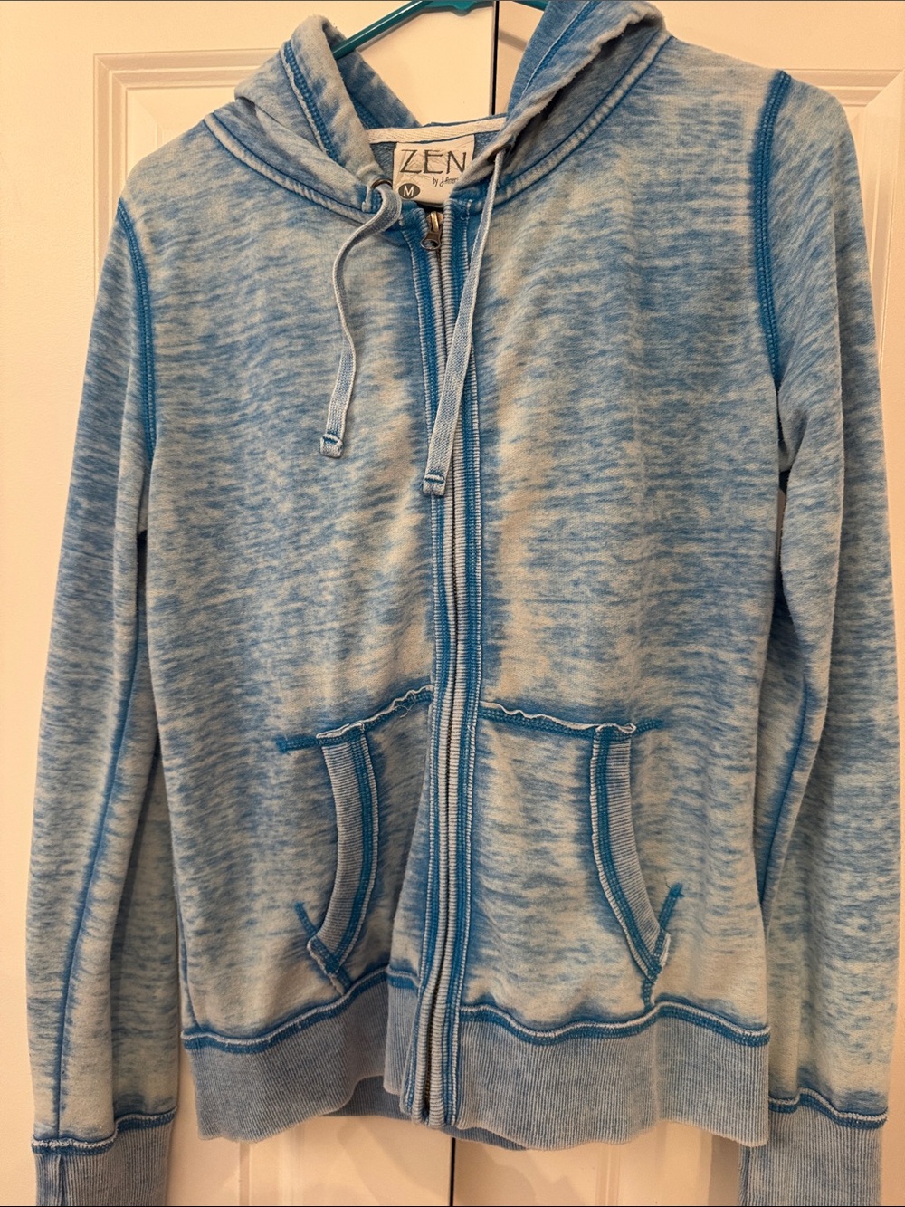 ZEN Light Blue Tie-Dye Zip Hoodie- worn look